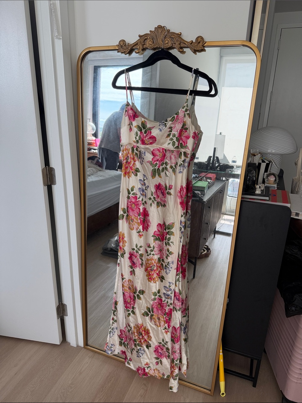 Reformation Pink Floral Spaghetti-Strap Maxi Dress on Cream